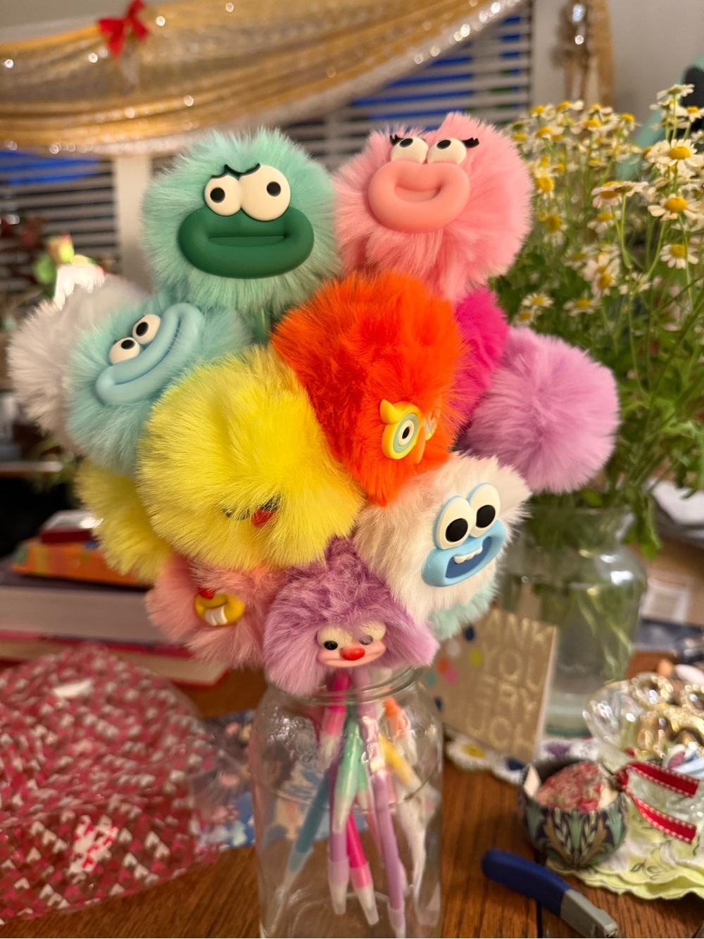 PUFF PUFFS Colorful Fuzzy Pom Face Pens - Assorted Pastel & Bright Colors
